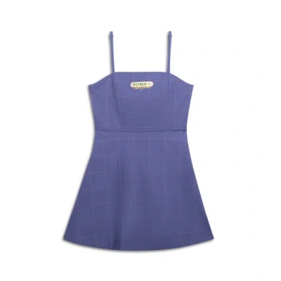 Puma Wardrobe Ess Bright Lights Nyc Women's Flared Short Dress In Blue Crystal