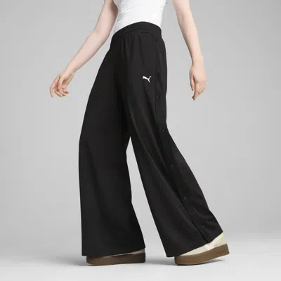 Puma Low Rise Popper Side Snap Pants In Black