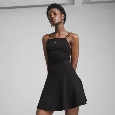 Puma Wardrobe Ess Ribbed Flared Short Dress Women In Black