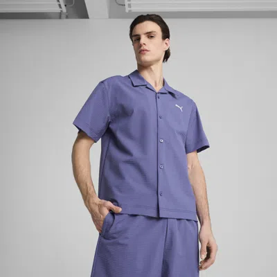 Puma Wardrobe Ess Seersucker Relaxed Shirt Men In Blue