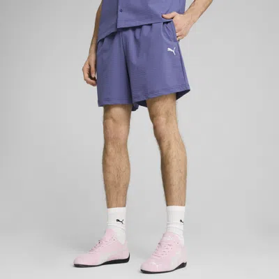 Puma Wardrobe Essentials Men's Seersucker Relaxed 6" Shorts In Blue