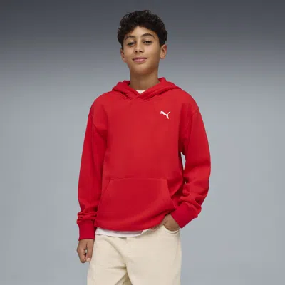 Puma Wardrobe Essentials Big Kids' Relaxed Hoodie In Red