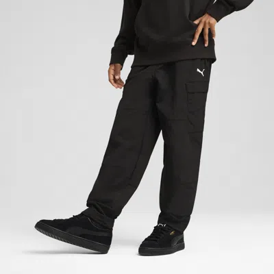 Puma Wardrobe Essentials Big Kids' Relaxed Woven Cargo Pants In Black