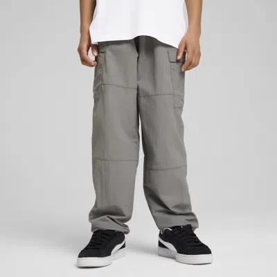 Puma Wardrobe Essentials Big Kids' Relaxed Woven Cargo Pants In Gray