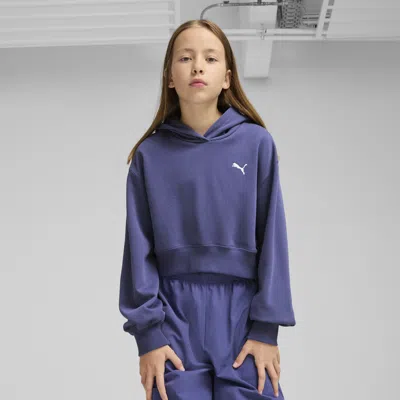 Puma Wardrobe Essentials Big Kids' Short Length Hoodie In Blue