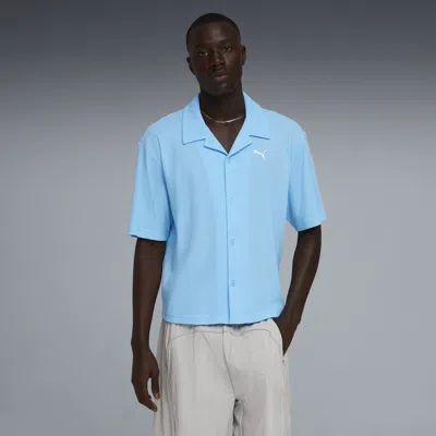 Puma Wardrobe Essentials Waffle Knit Boxy Button-up Shirt In Multi