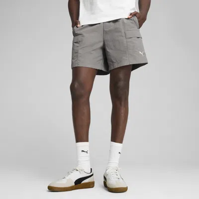 Puma Wardrobe Essentials Men's Relaxed 6" Cargo Shorts In Gray