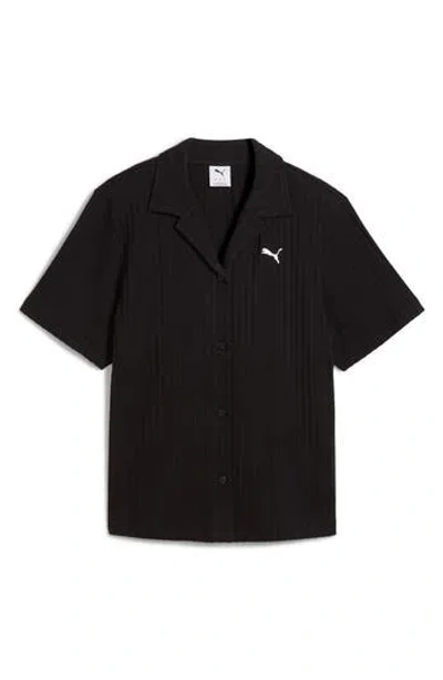 Puma Wardrobe Essentials Stripe Camp Shirt In Black