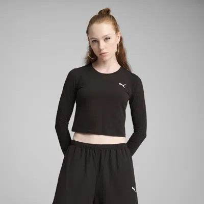 Puma Wardrobe Essentials Women's Cropped Long Sleeve T-shirt In Black