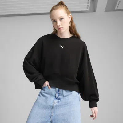 Puma Wardrobe Essentials Women's Oversized Crew Sweatshirt In Black