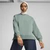Puma Wardrobe Essentials Women's Oversized Crew Sweatshirt In Green