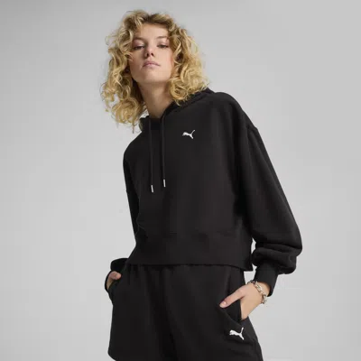 Puma Wardrobe Essentials Women's Relaxed Cropped Hoodie In Black