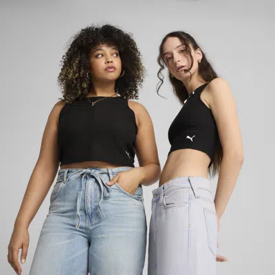Puma Wardrobe Essentials Women's Ribbed Crop Top In Black