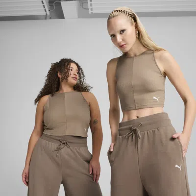 Puma Wardrobe Essentials Women's Ribbed Crop Top In Brown