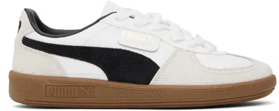 PUMA WHITE & GRAY PALERMO LEATHER SNEAKERS