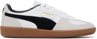 Puma White & Taupe Palermo Leather Sneakers In Grey