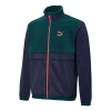 Puma Winter Retro Polar Fleece Splicing Colorblock Stand Collar Logo Jacket Blue In Green