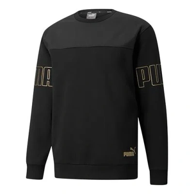 Puma Winterized Crew Bronzing Logo Splicing Sports Round Neck Pullover Black