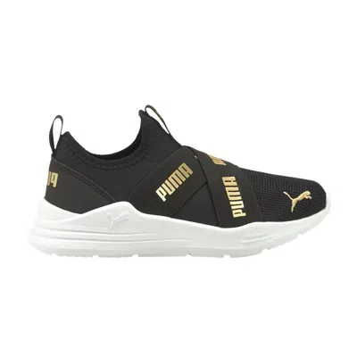 Pre-owned Puma Wired Run Slip-on Little Kid 'black Team Gold' | Kid's Size 12.5