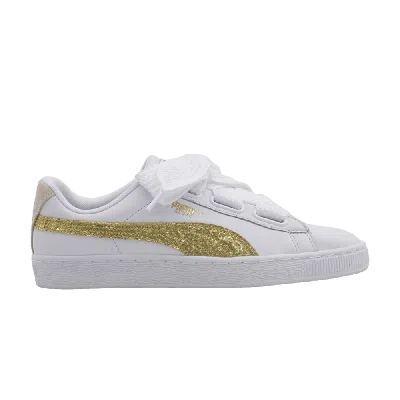 Pre-owned Puma Wmns Basket Heart 'gold Glitter' In White
