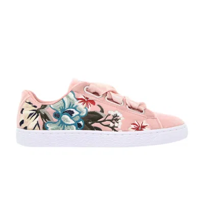 Pre-owned Puma Wmns Basket 'heart Hyper Embroidery - Peach' In Pink