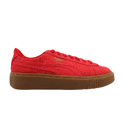 Pre-owned Puma Wmns Basket Platform Woven In Red