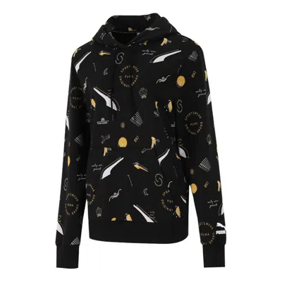 Puma (wmns)  Casual Full Print Drawstring Loose Pullover Hoodie Black