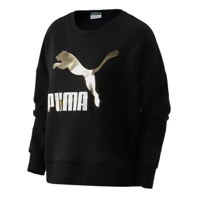 Puma (wmns)  Classic Casual Printed Round Neck Long Sleeve Sweater 'black Gold'