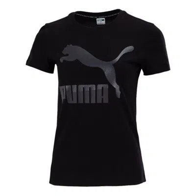 Puma (wmns)  Classic S Contrast Colors Logo Printing Round Necksport Short Sleeve Black