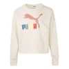Puma (wmns)  Classics Metallic Logo Crew Tr Round-neck Sweatshirtbeige In Neutral