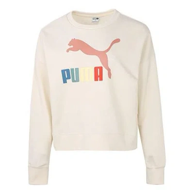 Puma (wmns)  Classics Metallic Logo Crew Tr Round-neck Sweatshirtbeige In Neutral