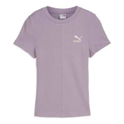 Puma (wmns)  Classics Ribbed Slim T-shirt 'pale Plum' In Purple