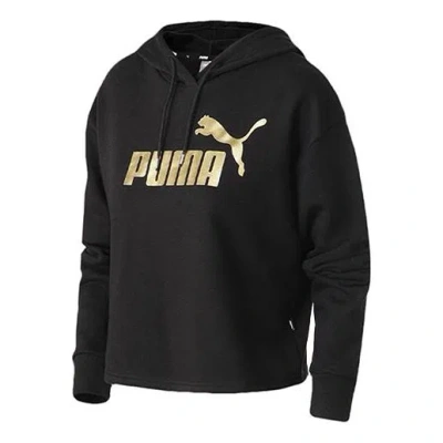 Puma (wmns)  Essentials+ Cropped Metallic Logo Fleece Hoodie 'black Gold'