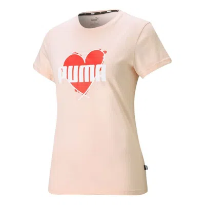 Puma (wmns)  Heart Tee Love Printing Logo Sports Round Neck Short Sleeve Pink Red In White
