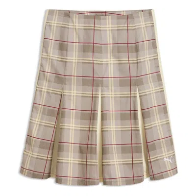 Puma (wmns)  T7 Pleated Tartan Midi Skirt 'mouse Gray' In Brown