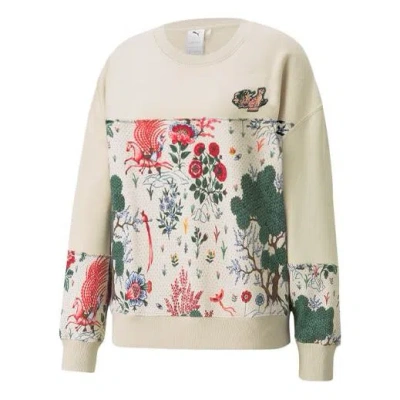 Puma (wmns)  X Liberty Crossover Crew Flowers Pattern Round Neck Pullover Knit Hoodie In Neutral