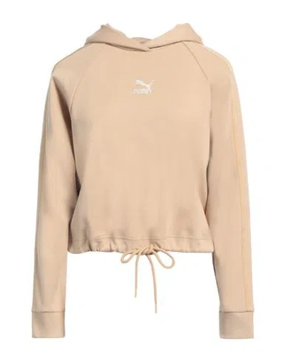Puma Woman Sweatshirt Beige Size M Cotton, Polyester, Elastane