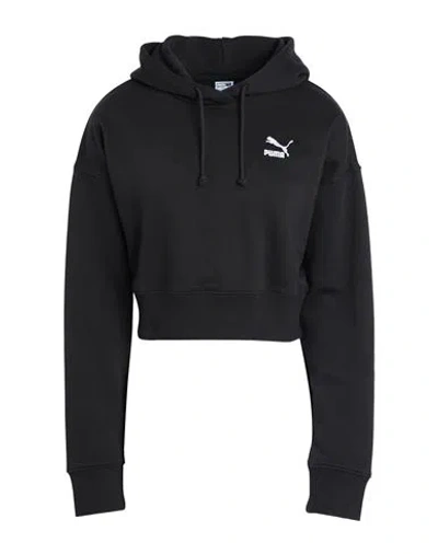 Puma Woman Sweatshirt Black Size Xl Cotton, Polyester In Animal Print
