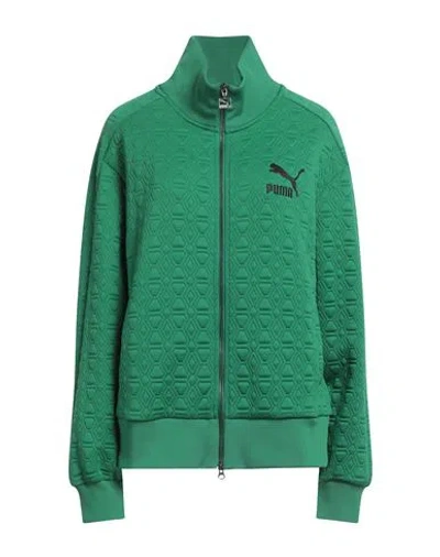 Puma Woman Sweatshirt Green Size Xl Polyester, Elastane