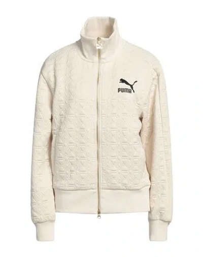 Puma Woman Sweatshirt Ivory Size Xl Polyester, Elastane In White