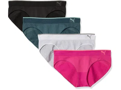 Puma Women's 4 Pack Bikini Underwear Women's Underwear Tealgreypinkblack: Sm, Nylon/polyester/spandex