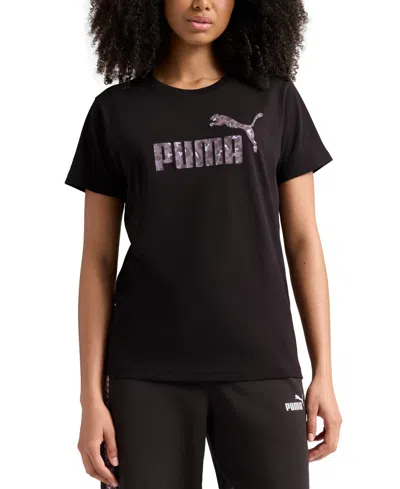 Puma Women's Animal Graphic Cotton Logo T-shirt In Black