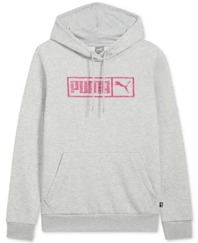 Puma Women's Bar Up Logo Pullover Hoodie In Grey