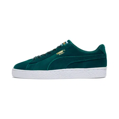 Puma Basket Classic Velvet Women's Sneakers In Malachite- Team Gold- White