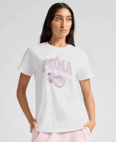 Puma Women's Cherry Crewneck Graphic T-shirt In White