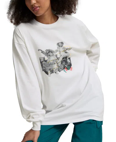 Puma Women's Classic Long Sleeve Graphic Print Cotton T-shirt In White