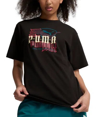 Puma Women's Classic Play Loud Graphic Print Cotton T-shirt In Black