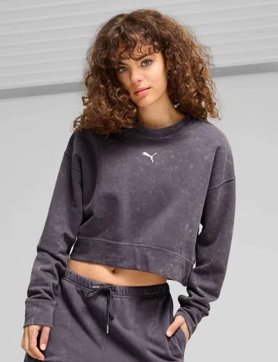 Puma Women's Dare To Relaxed Washed Crew In Gray