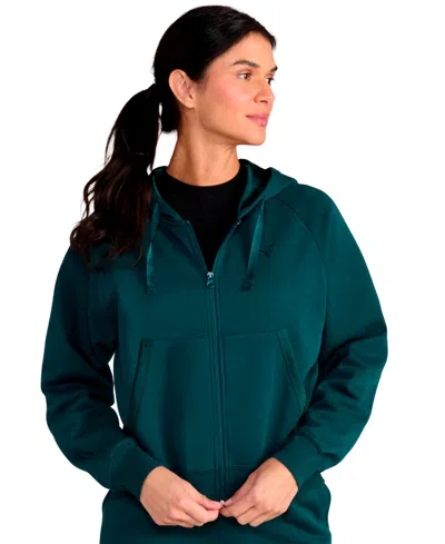 Puma Women's Elevated Satin Full-zip Fleece Hoodie In Green