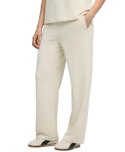 Puma Women's Elevated Velour Ribbed Straight Leg Pants In White